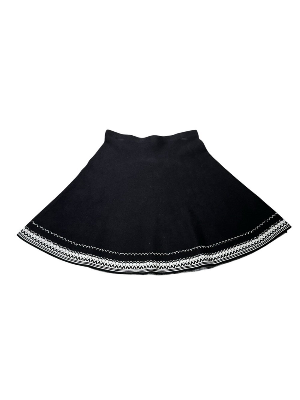 Sioni Black Knit A-line Silhouette Skirt Contrasting White Hem Detailing Size L